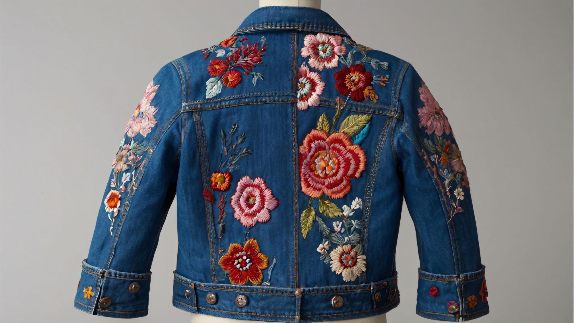 large embroidered jacket back with botanical scene